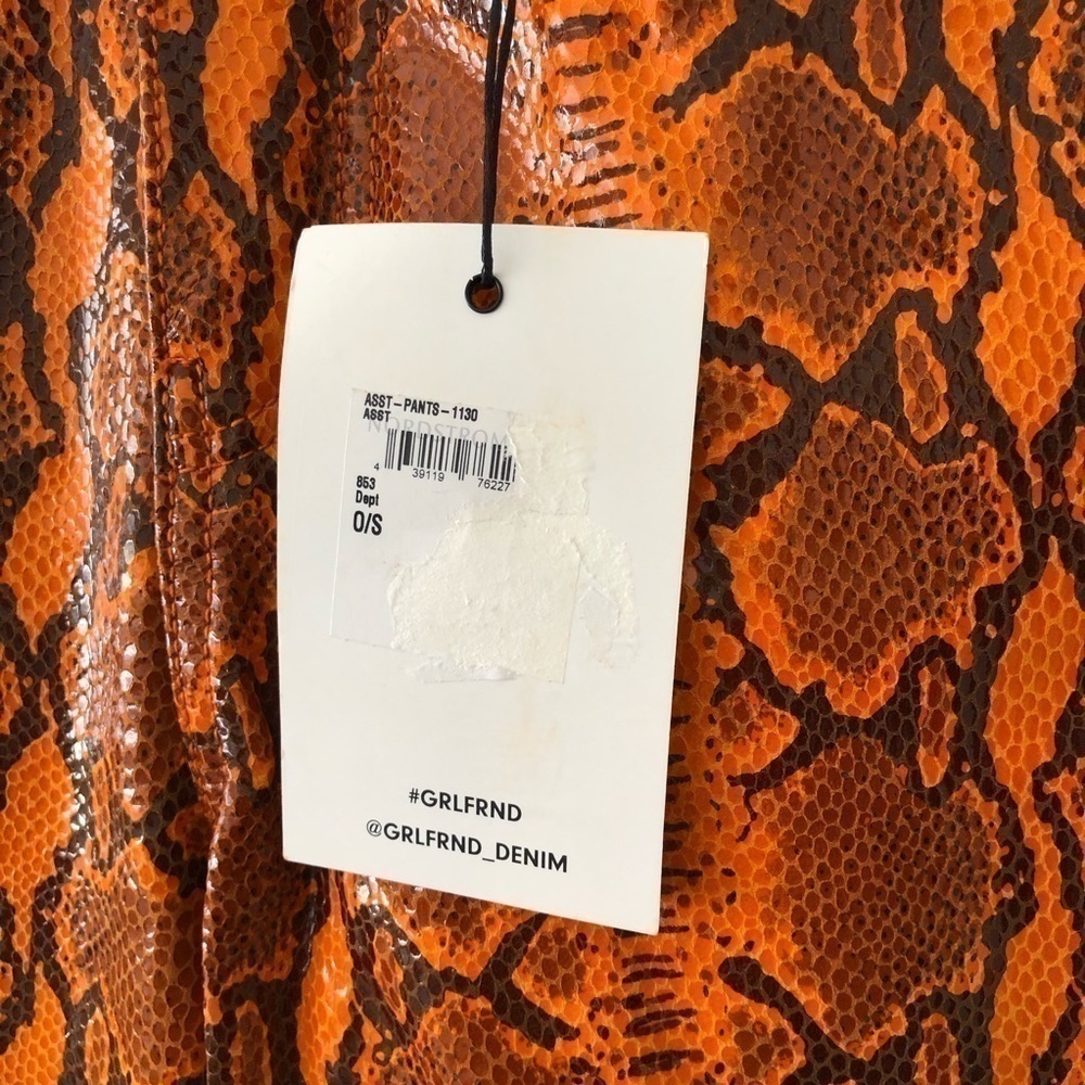 Grlfrnd Orange Snake Print Leather Straight Leg Pants 26 - Picture 11 of 13